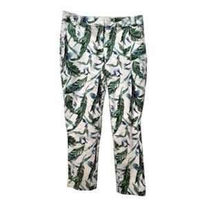 Kenar Size 6 Tropical Leaf Print Ankle Pants Green White Slim Fit Pockets